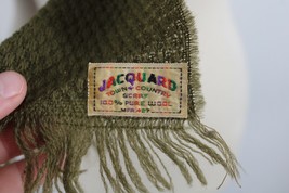 Vtg Jacquard Town &amp; Country Green Wool Woven Scarf Holes Mend 11.5x44 - £13.45 GBP