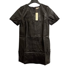 Roolee Dress Womens M Faux Black Leather Midi Sheath Short Sleeve Cockta... - $25.86
