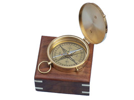 [Pack Of 2] Solid Brass Admiral&#39;s Sundial Compass w/ Rosewood Box 4&quot;&quot; - £49.00 GBP