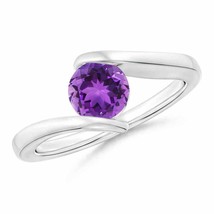 ANGARA Bar-Set Solitaire Round Amethyst Bypass Ring for Women in 14K Solid Gold - £423.65 GBP