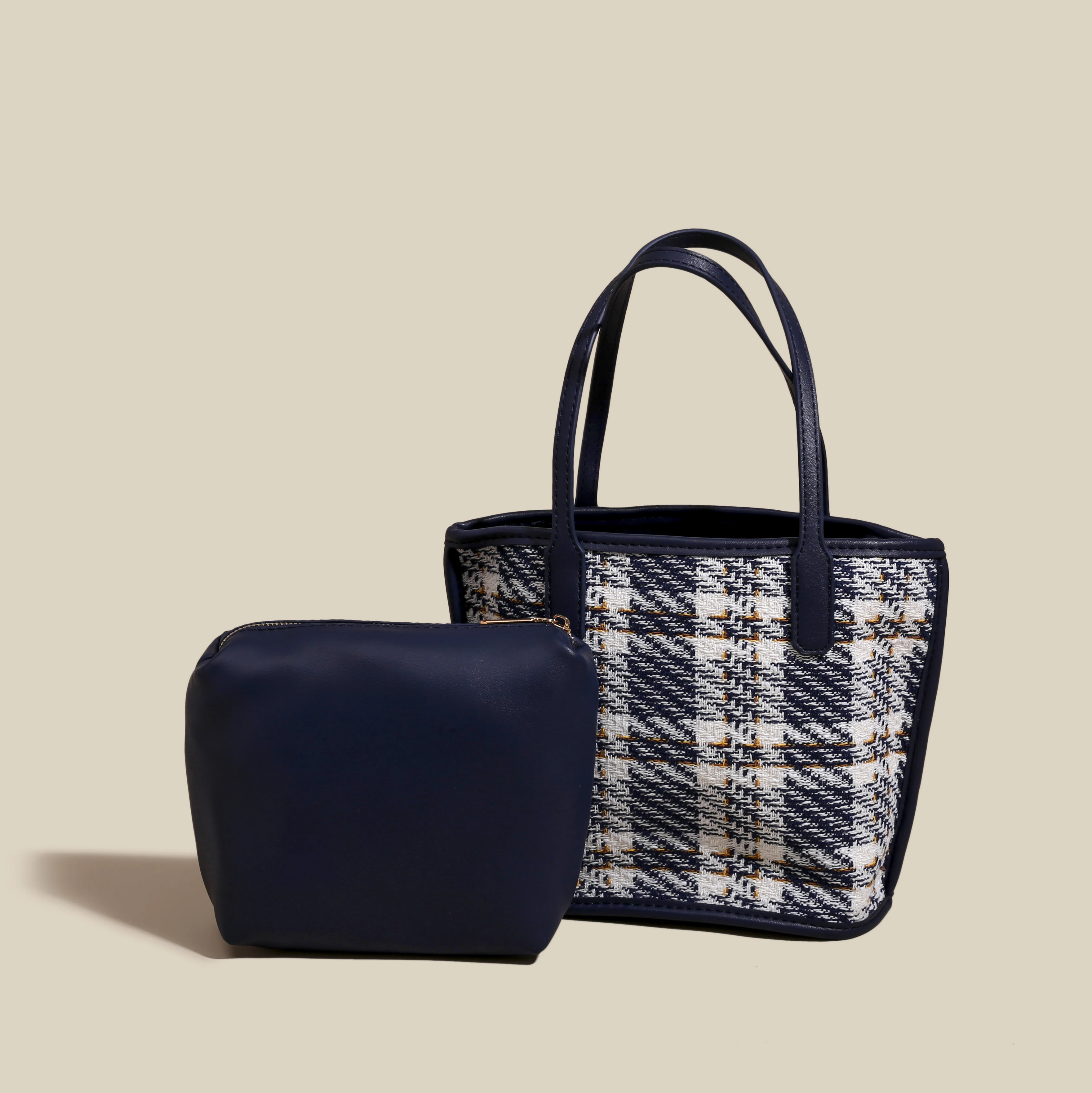 Blue Plaid Composite Bag For Women PU Leather Mini Clic Handbags Canvas Versatil - £144.73 GBP