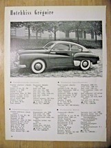 Hotchkiss Gregoire / Anjon Automobile Specification sheet-1953 - $2.97