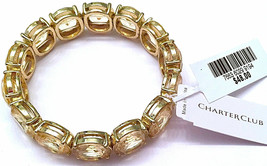 NWT $48 CHARTER CLUB CRYSTAL &amp; GOLD COLORED STRETCH BRACELET - £7.90 GBP