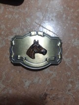 Vintage Brass Belt Buckle with Brown 3D Horse - £10.05 GBP