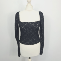 Bershka Shirred Crop Top with Lace Detail - Black - Medium - £12.04 GBP