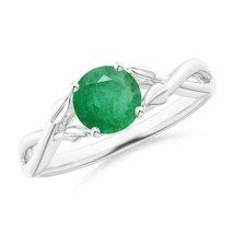 ANGARA Nature Inspired Emerald Crossover Ring with Leaf Motifs - £483.62 GBP