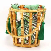 New Bamboo Woven Bag Summer Round Bamboo Basket Bucket Bag Tel Bamboo Root Woven - £130.06 GBP