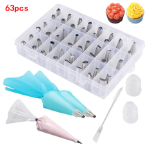 63Pcs Piping Bag and Tips Set Stainless Steel Cake Decorating Supplies Kit - £15.77 GBP