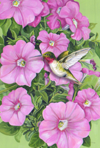 Hummingbird and Petunias 12.5 X 18 Inch Decorative Pink Spring Flower Flying Bir - £10.09 GBP