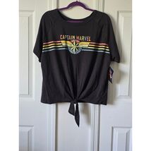 Captain Marvel Rainbow Stripe Tie Front T Shirt Women&#39;s Size L Black Marvel - €10,27 EUR