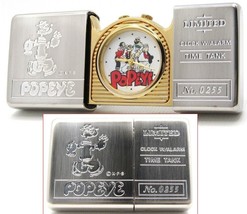 Popeye Zippo Time Tank Pocket Clock Watch 1995 running  Rare - $209.88