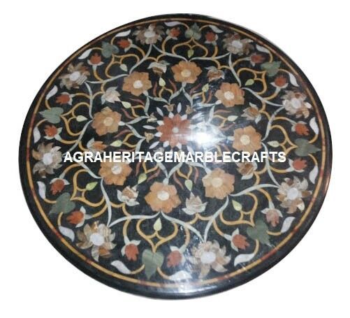 Primary image for Black Marble Round Coffee Table Tops, Semi Precious Inlay Arts Top Table Decors