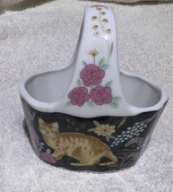 VTG Action Basket Porcelain Cat Kitten Trinket Ring Holder Floral Japan ... - $14.29