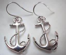 Anchor and Rope 925 Sterling Silver Dangle Earrings captain boat sail sailing - £15.78 GBP
