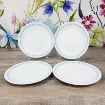 Corelle Snowflake Blue 8.5&quot; Salad Plates Lot of 4 Corning Vintage - £18.68 GBP