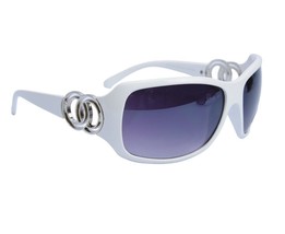 Women Sunglasses White Wrap Around Frame Oversize UV 400 Black Lens  - £12.06 GBP