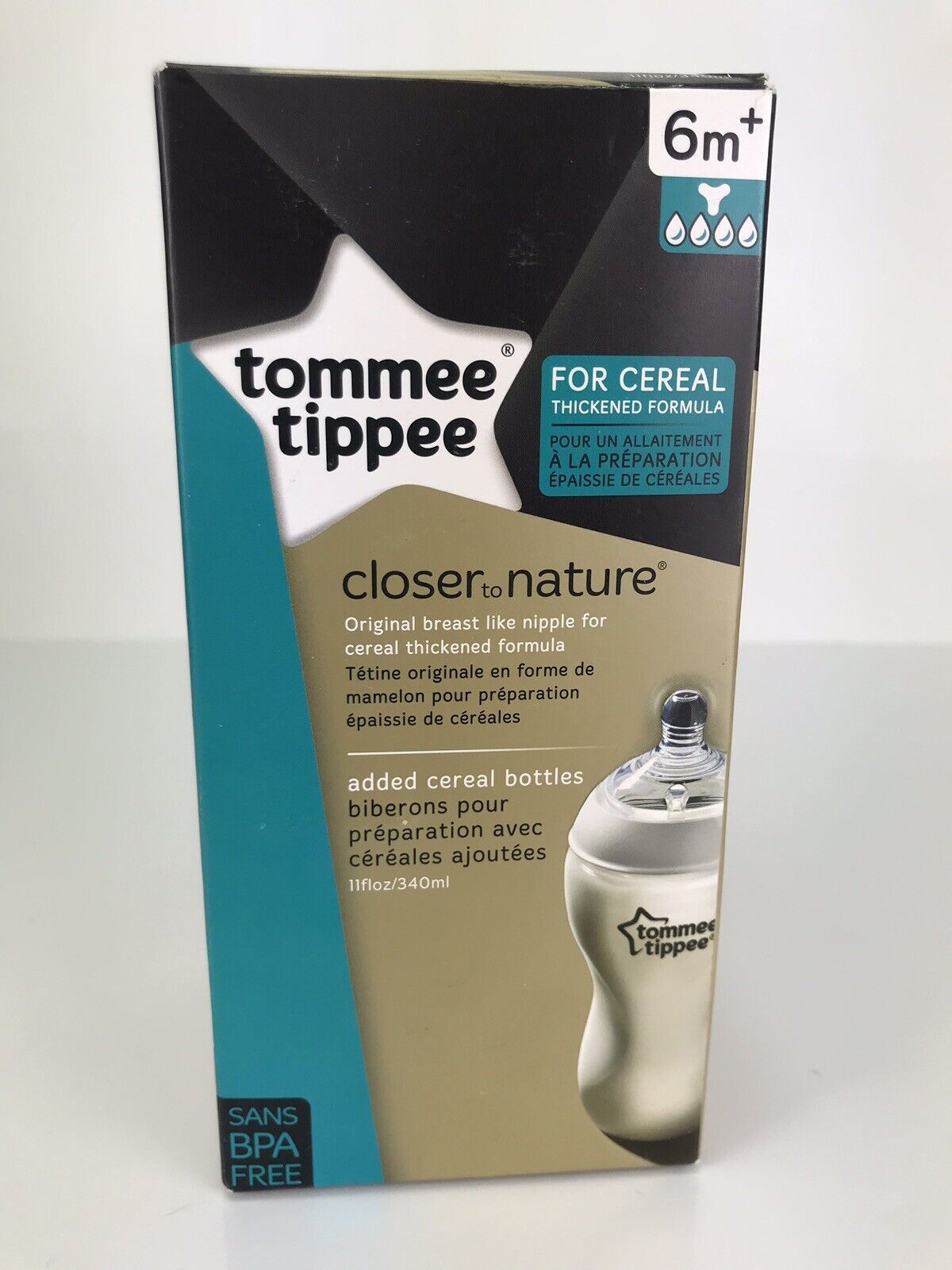 Primary image for Tommee Tippee Closer to Nature Added Cereal Bottle 11 Ounce Y Hole 6m+ NEW