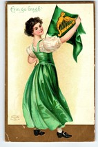 St Patrick&#39;s Postcard Ellen Clapsaddle 1909 Erin Go Bragh Harp Flag Iris... - $15.68