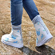 905-A Children Rainy Day Cartoon Pattern Waterproof Shoe Cover(Blue Whale S) - £5.58 GBP