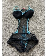 Hotkiss One Piece lace up back heart mesh Blue/Black Lingerie Sleepwear ... - $197.82 MXN