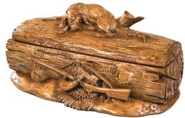 Box Resting Hunting Dog Hinged Lid Light Brown Carved Hand-Cast Resin OK Casting - £246.43 GBP
