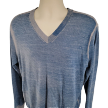 Saks Fifth Avenue Blue Merino Wool Sweater Mens V-neck Gray Brand Pullover L - £23.39 GBP