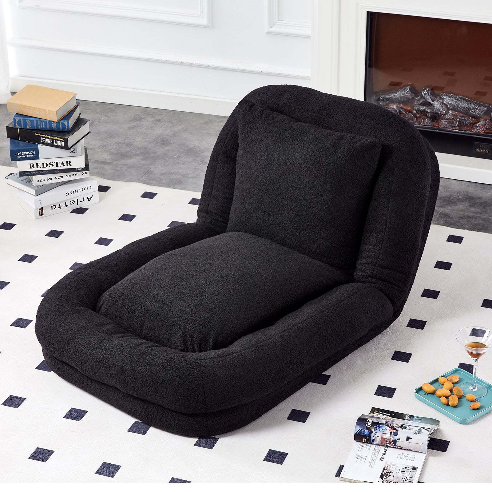 Black Teddy Folding Sofa Chair - 5-Pos Adjustable for Gaming & Relax Item image 2
