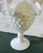 Vintage Fenton Hobnail Milk Glass Ruffled Compote - $21.52