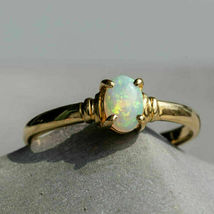 1.50Ct Oval Cut Fire Opal Ring Engagement Band Promise Ring 14K Yellow Gold Over - £65.35 GBP