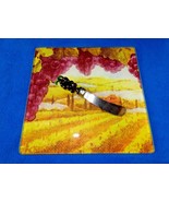 Glass Cheese Board &amp; Knife Set ~ Vineyard &amp; Grapes, Gift Box w/Ribbon ~ ... - $8.77