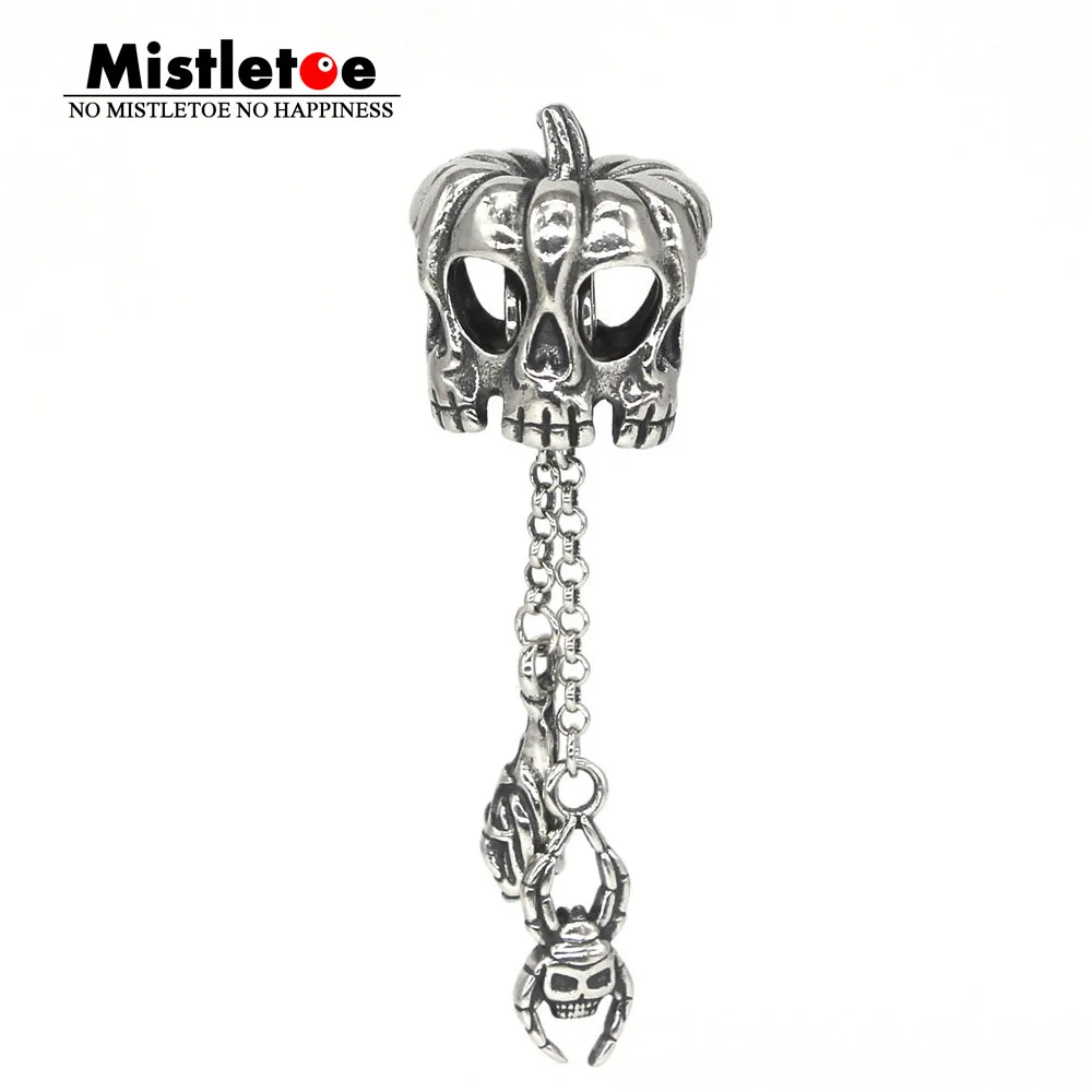 Genuine 925 Sterling Silver Halloween Pumpkin Skull Bat Spider Dangle Charm Bead - £54.40 GBP