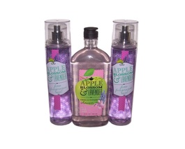 Bath &amp; Body Works Apple Blossom Lavender 3 Piece Set Fragrance Mist &amp; Sh... - £30.19 GBP