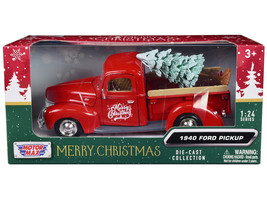 1940 Ford Pickup Truck Red &quot;Merry Christmas&quot; with Tree Accessory 1/24 Diecast Mo - £36.90 GBP