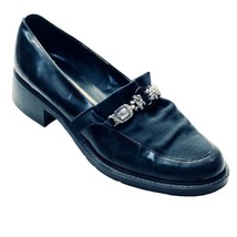 BRIGHTON Womens Shoes Low Heel Loafers Black Leather Fabric Size 8.5M - $22.49