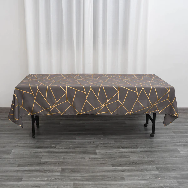 Charcoal Grey - 60&quot;X102&quot; Tablecloth Polyester Rectangular Gold Foil Geometric - £23.94 GBP