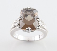 Judith Ripka Sterling Silver Cushion Cut Smoky Quartz Ring w/ CZ Accents... - $137.21