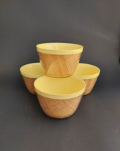 Vintage MCM Raffia Ware Bowls Yellow Burlap Plastic Thermal Insulated Se... - £12.61 GBP
