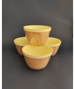 Vintage MCM Raffia Ware Bowls Yellow Burlap Plastic Thermal Insulated Se... - £12.48 GBP