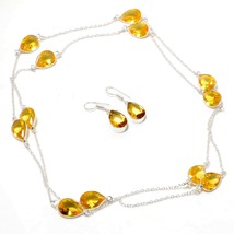 Citrine Topaz Pear Shape Handmade Ethnic Gifted Necklace Set Jewelry 36&quot; SA 6704 - £5.45 GBP