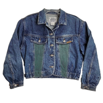 VINTAGE 90s Jordache Jean Jacket Womens Medium Blue Denim Cropped W Corduroy - £14.76 GBP