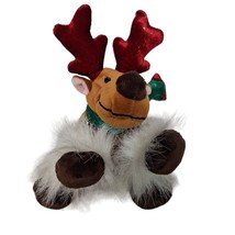 Brown Reindeer Christmas Furry Legs Scarf Plush Stuffed Animal 7.5&quot; - £17.89 GBP