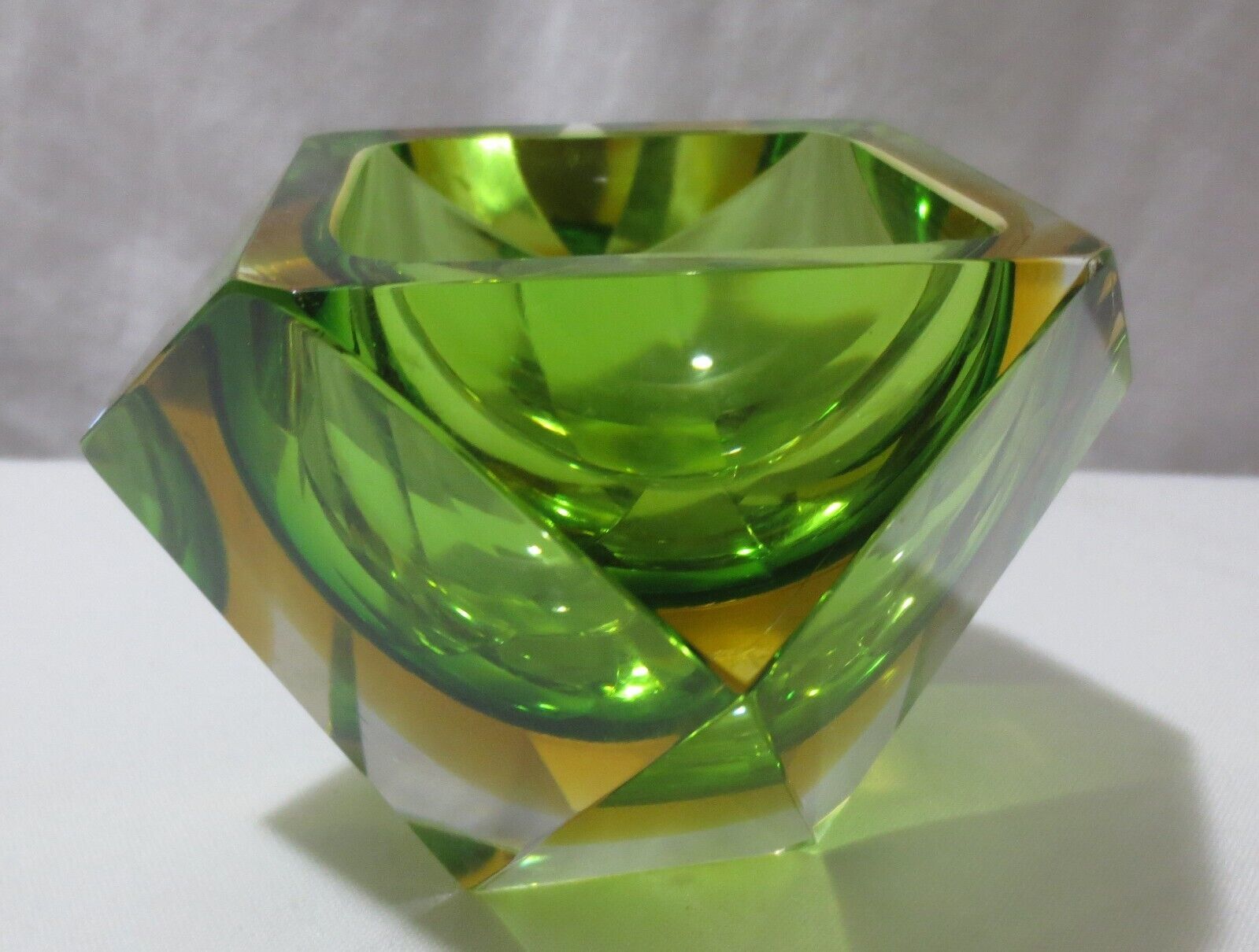 Murano Art Glass Green & Gold Votive Candle holder 3" tall - $55.00