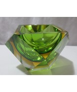 Murano Art Glass Green &amp; Gold Votive Candle holder 3&quot; tall - £43.32 GBP