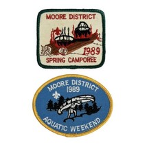 Vtg 1989 Boy Scout Moore District Patch Lot of 2 Aquatic Weekend Spring ... - $14.22