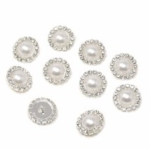 10Pcs 20Mm Round Rhinestone Faux Pearl Buttons Embellishments - Sew On - £10.93 GBP