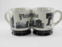 Pair Vintage Philadelphia Mug Independence Hall Skyline Liberty Bell Japan - £11.76 GBP
