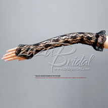 Flower Pattern Fingerless Lace Gloves w/ Elastic Ruffle Adorn w/ a Small... - £14.93 GBP