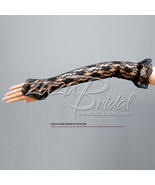 Flower Pattern Fingerless Lace Gloves w/ Elastic Ruffle Adorn w/ a Small... - $18.99