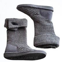 BearPaw Grey Knit Flat Bottom Tall Slipper Sweater Comfirtable Boots Size 7 - £25.05 GBP