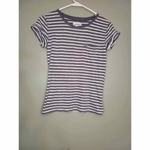 Girl&#39;s Abercrombie Kids Gray White Striped Pocket Tee Shirt Large - £8.59 GBP
